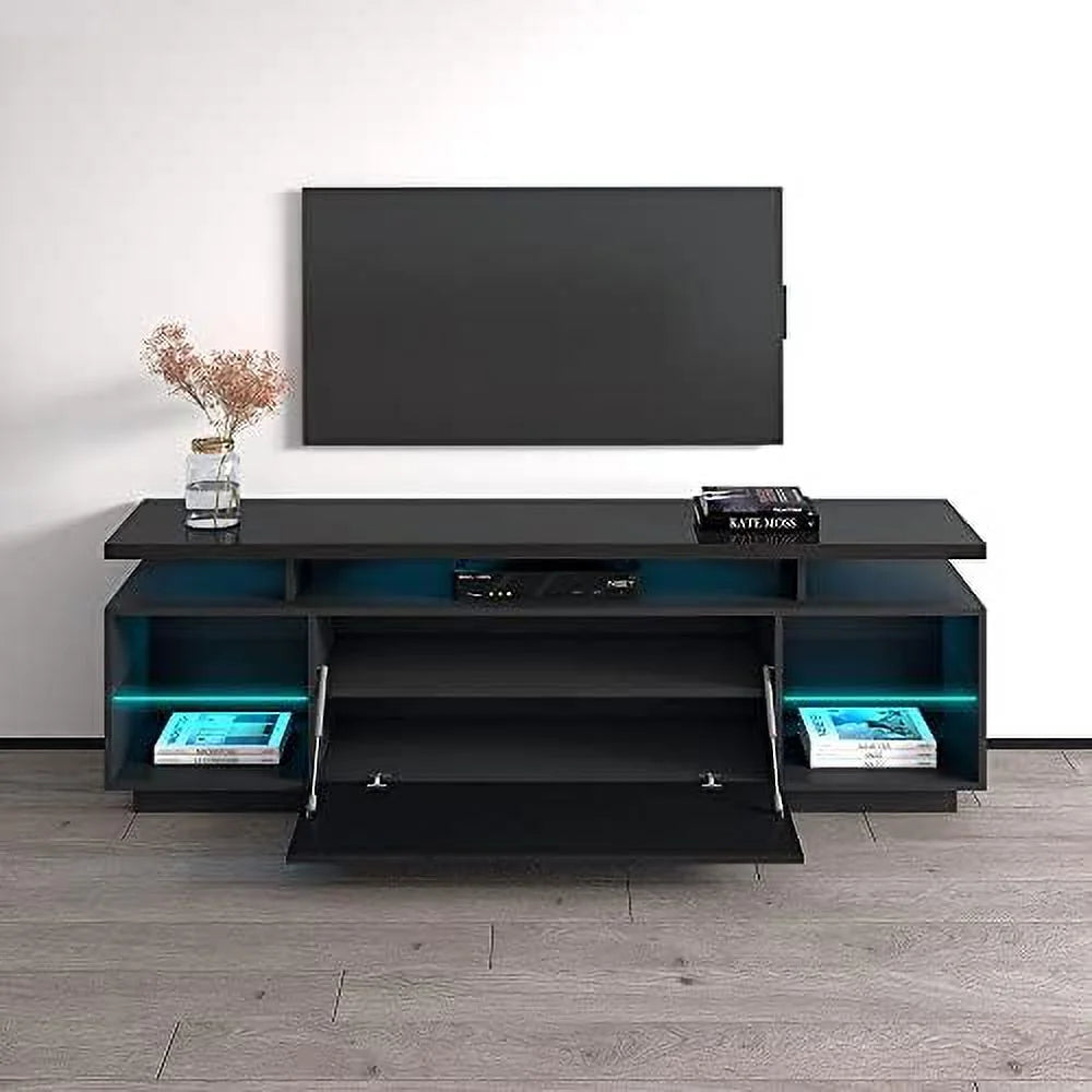 71" High Gloss TV Stand with Cabinets and LED Lights Q186668