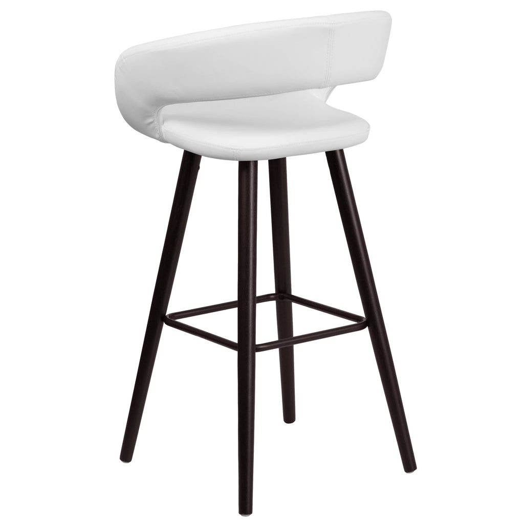 Cappuccino Wood Barstool with White Vinyl Q379