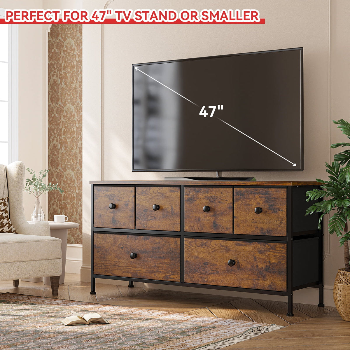 Black 8 Drawer Fabric Dresser TV Stand T11677