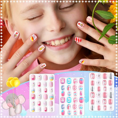 Christmas Kids Press on Nails 216Pcs 9 Pack Short Full Cover False Nail Tips G361