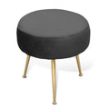 Black Velvet Round Ottoman with Metal Legs L903