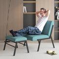 Green Linen Fabric Accent Chair with Ottoman Set V2843