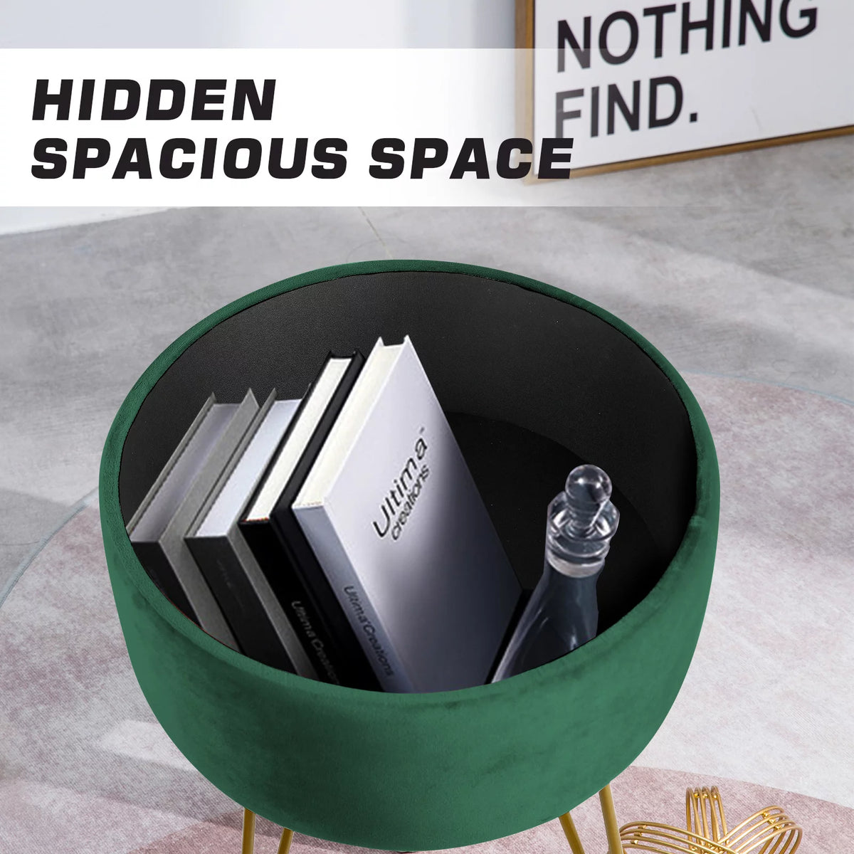 Velvet Round Storage Ottoman with Removable Lid H6556