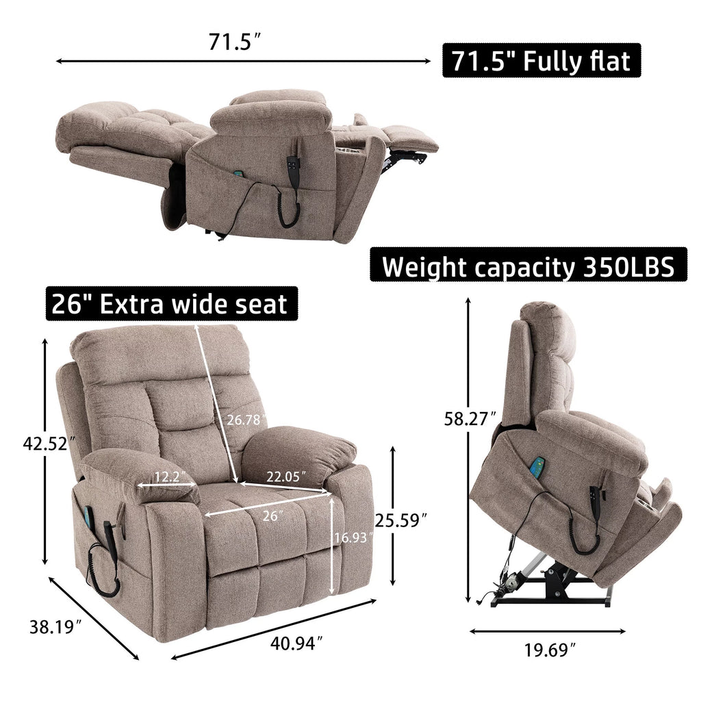 Oversized Dual Motor Power Lift Recliner Chair with Massage and Heat A1349