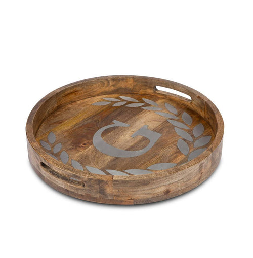 20x22 Round Mango Wood Metal Tray H765