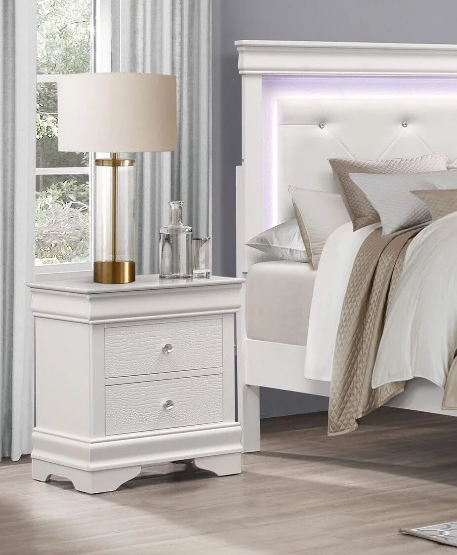 White Full Size Bed with LED Lighting Headboard and Nightstands 3pc Set B591407