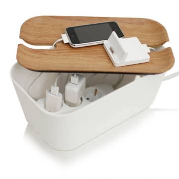 Medium Hideaway Cable Organiser in White and Natural I40865