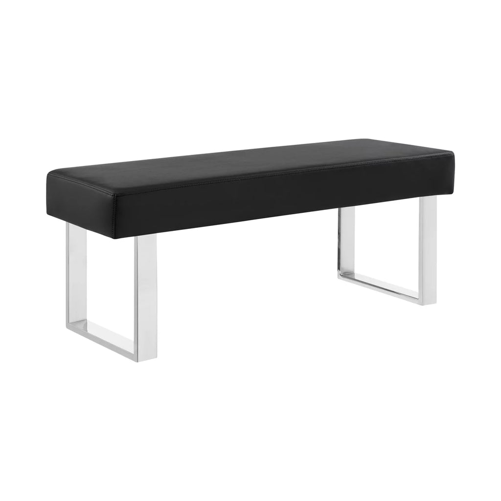 48 Inch Black Leatherette Bench with Metal Frame D55410