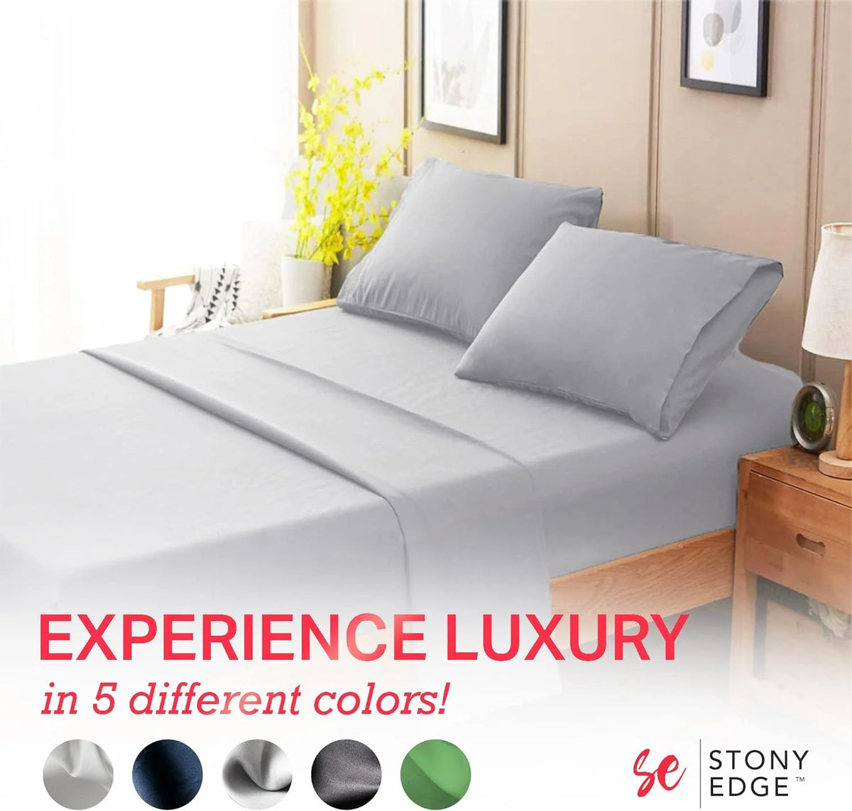 Light Gray 4 Pcs King Size Cotton Bed Sheets Y28486