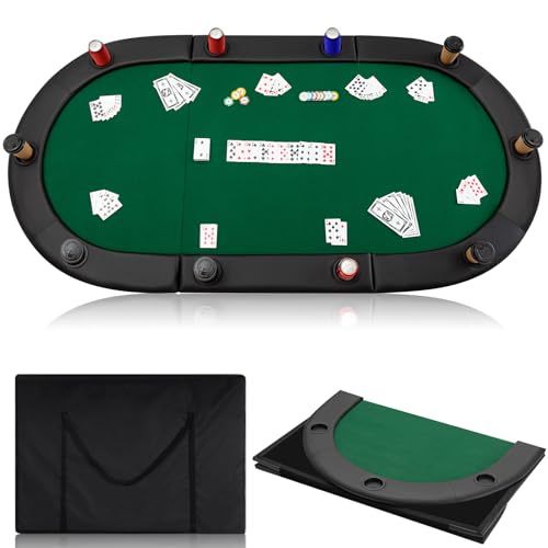 84" Tri Fold Folding Poker Padded Table Top with 10 Cupholders Green C70948