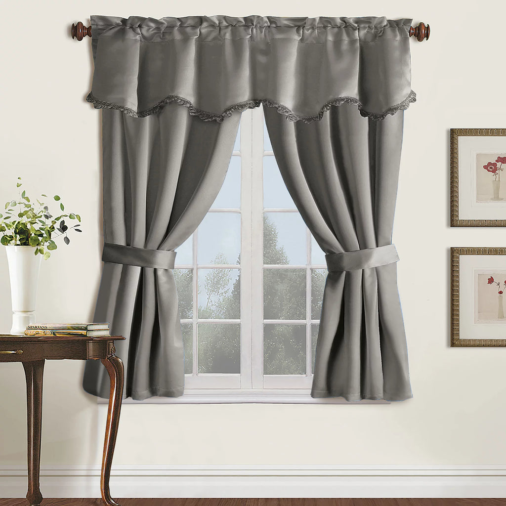 Room Darkening Drapery Set with Valance and Tiebacks, 5 Pc X50229