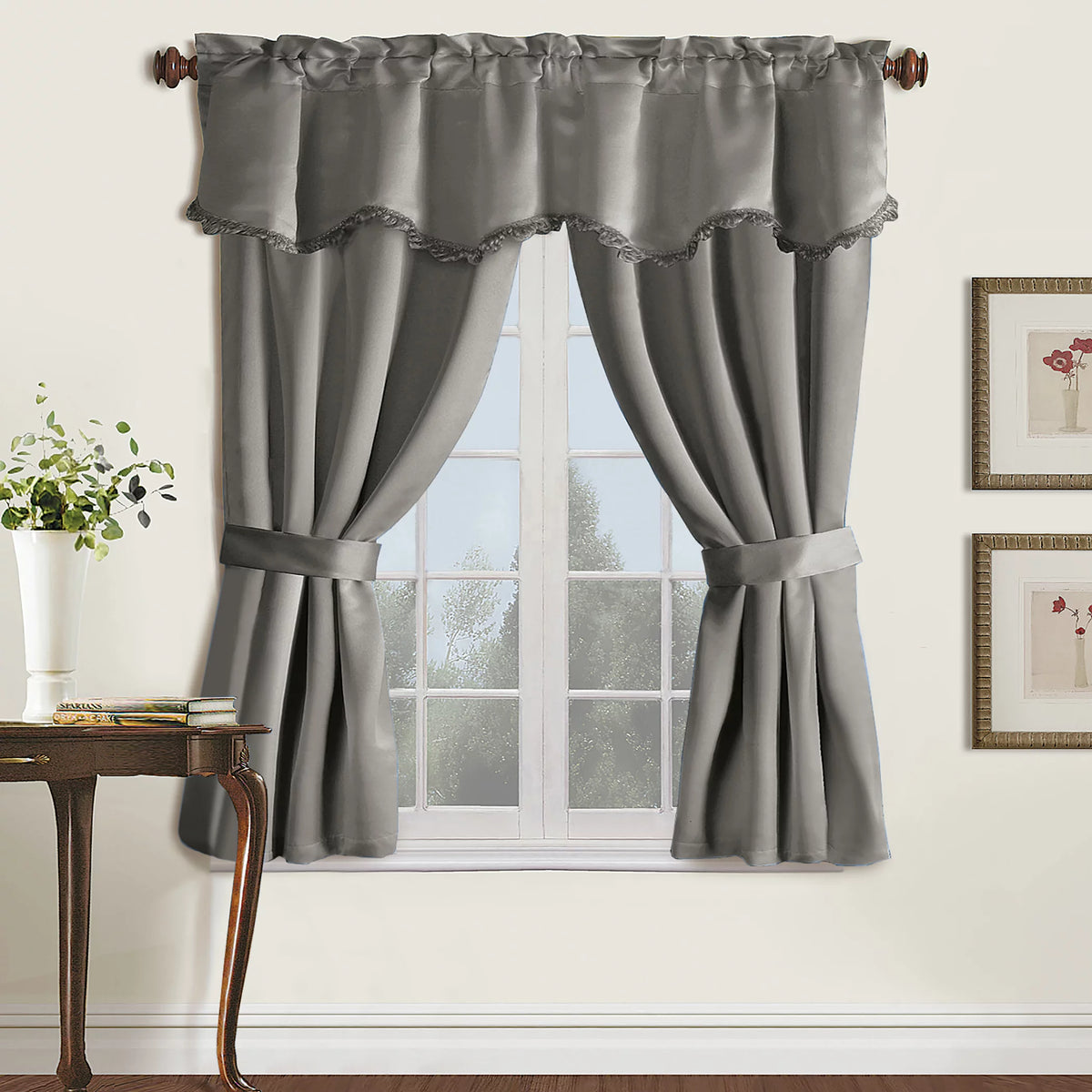 Room Darkening Drapery Set with Valance and Tiebacks, 5 Pc X50229