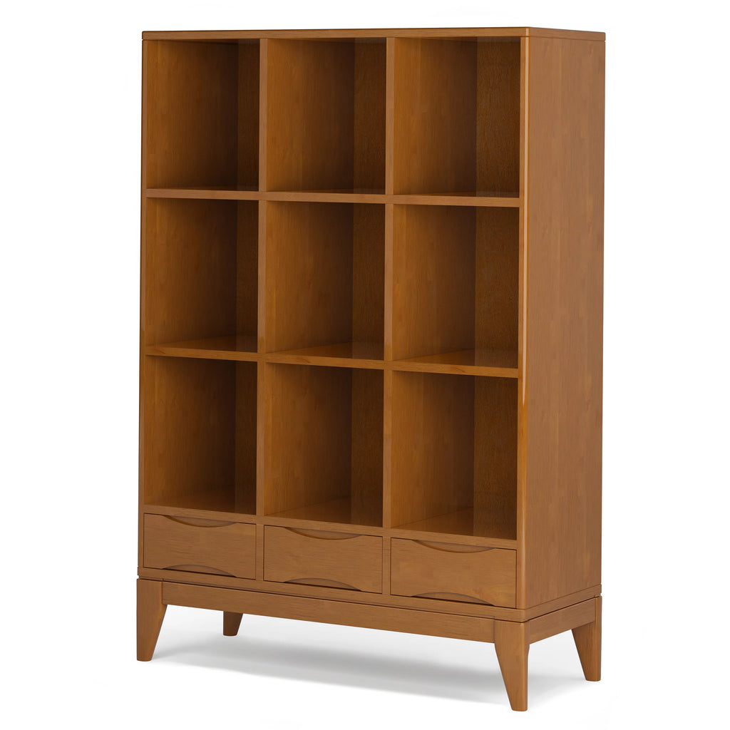 Teak Brown Solid Hardwood Cube Storage Bookcase with Drawers J127148