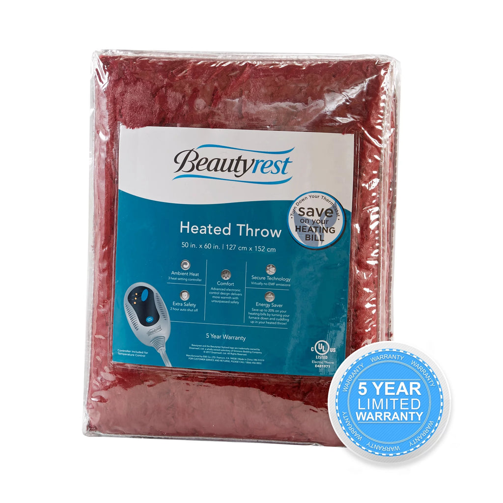 Burgundy Oversized Faux Fur Heated Blanket W80350