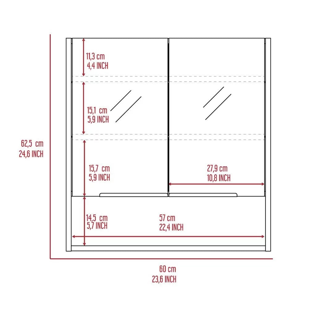 Medicine Cabinet with Mirror, Three Internal Shelves, Light Gray Finish O411