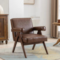 Brown PU Leather Accent Chair with Wood Armrest G1599