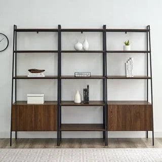 3 Piece Ladder Shelf Storage Wall Dark Walnut E445322