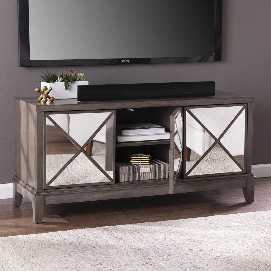 50" Brown Mirrored Media Cabinet with Storage S93085