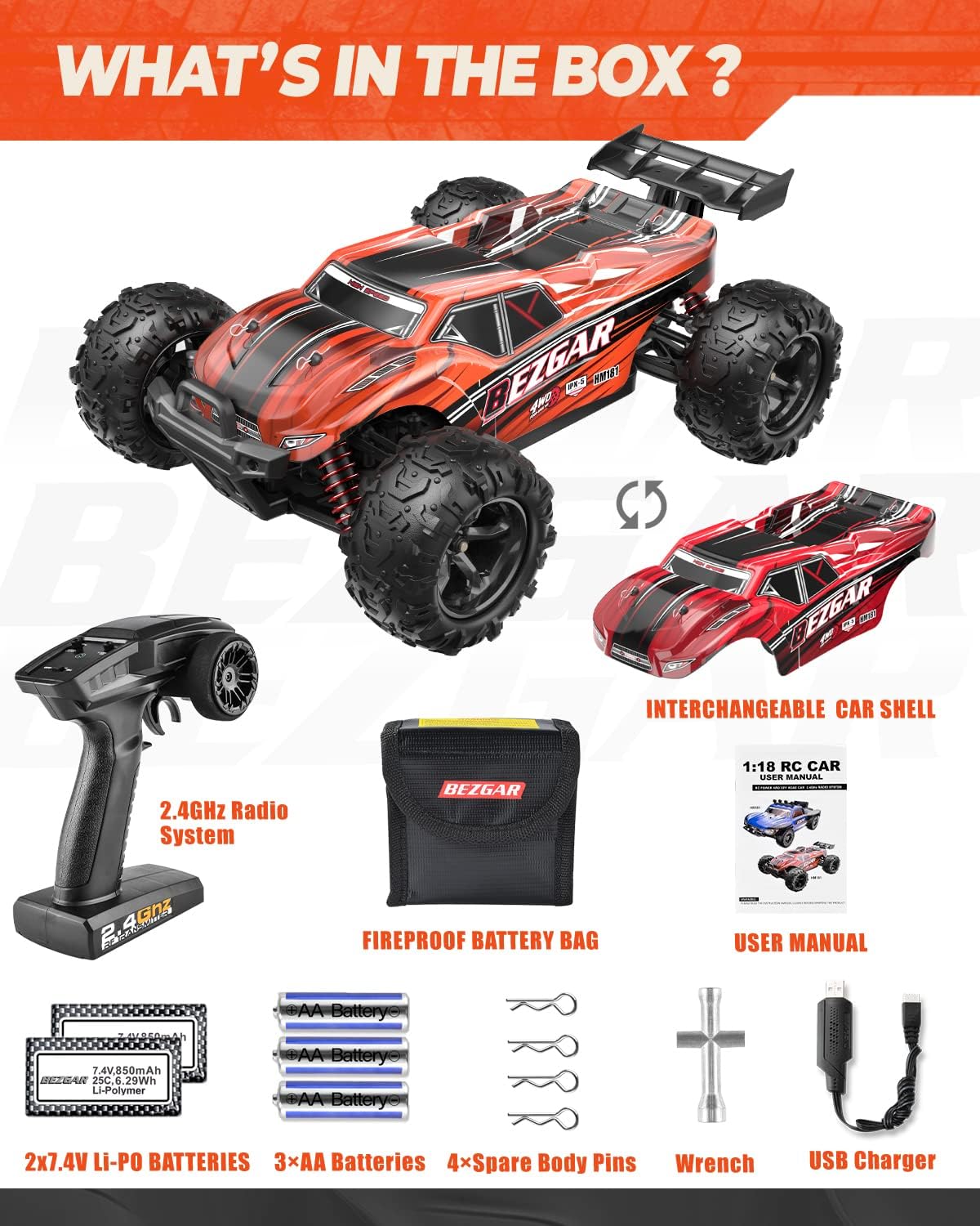 1:18 Scale 4WD Remote Control Monster Truck P20360