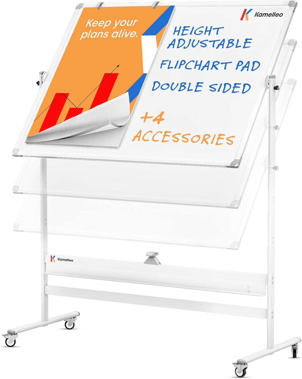 Magnetic Dry Erase White Board, Extra Large Rolling Whiteboard with Stand, Double Sided Adjustable Portable Easel D367553