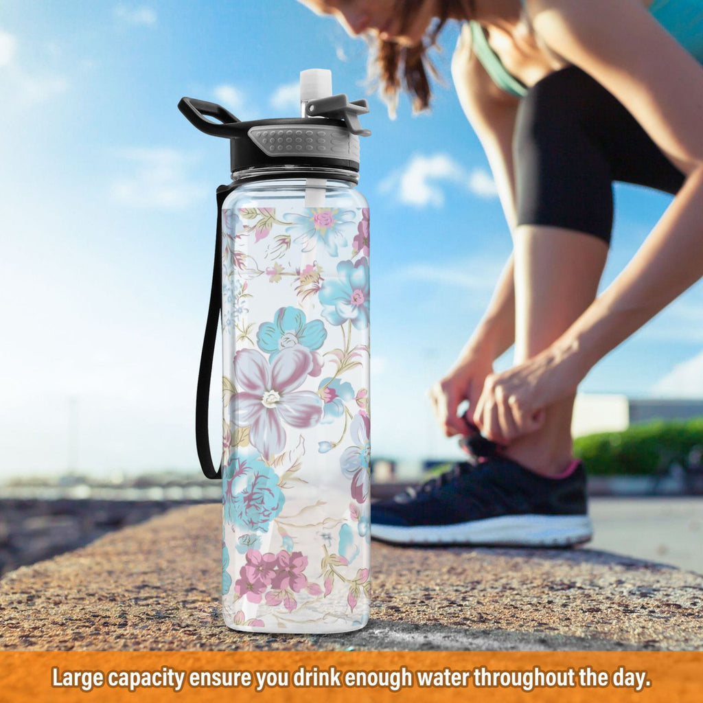 Blue Colorful Flowers 32oz Tritan Leakproof Sports Bottle I102618
