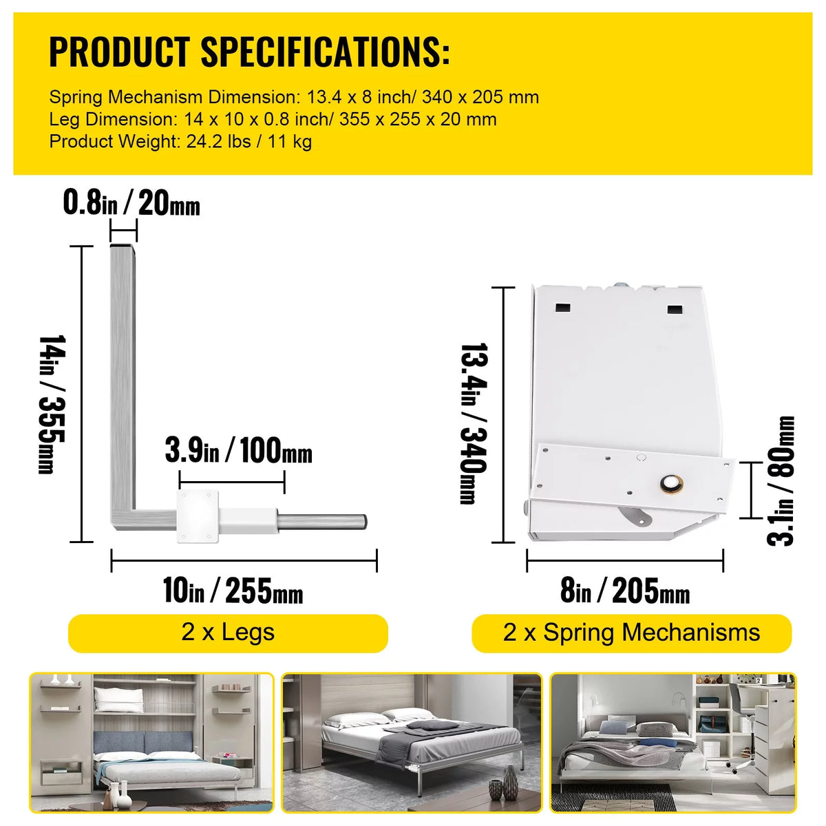 Murphy Bed Hardware Kit Vertical Mounting Heavy Duty Bed Support M730488