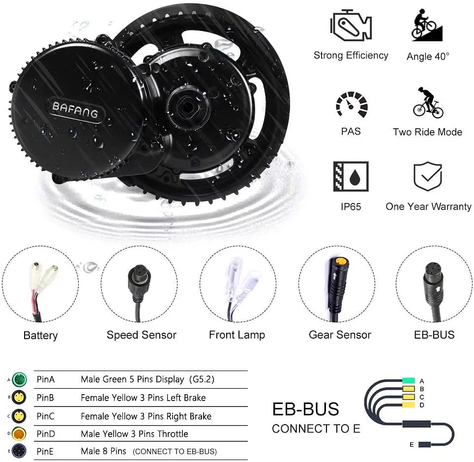 48V 750W Mid Drive Electric Bike Motor Conversion Kit with Optional Battery H813