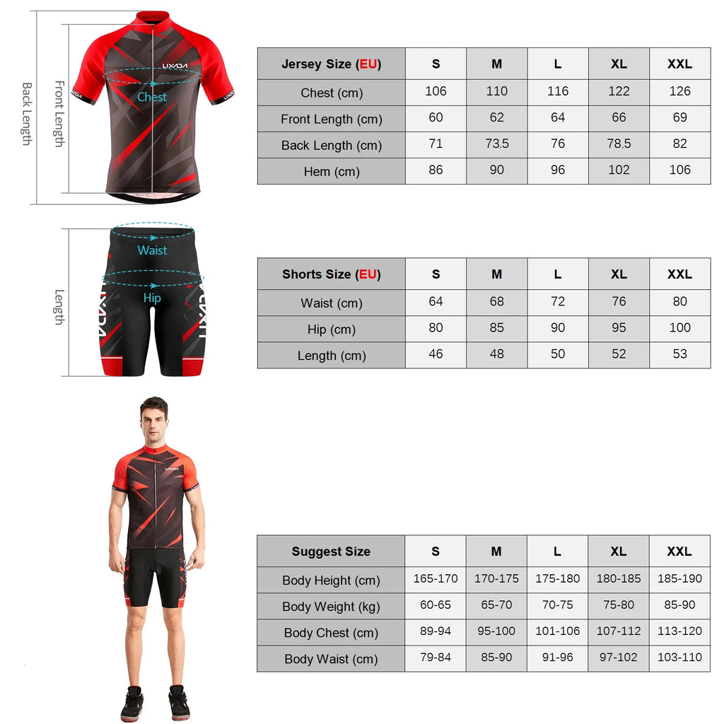 Breathable Cycling Jersey Short Sleeve Bike Shirt Padded Shorts MTB Suit Z482