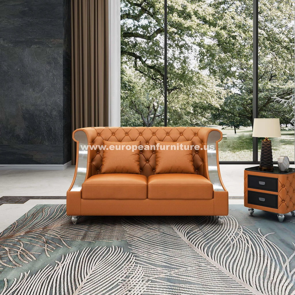 Cognac Italian Leather Loveseat R2464