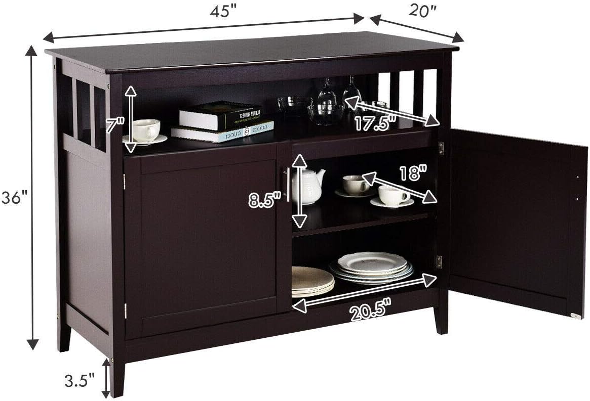 Espresso Wood Kitchen Storage Cabinet Buffet with Adjustable Shelf W491148