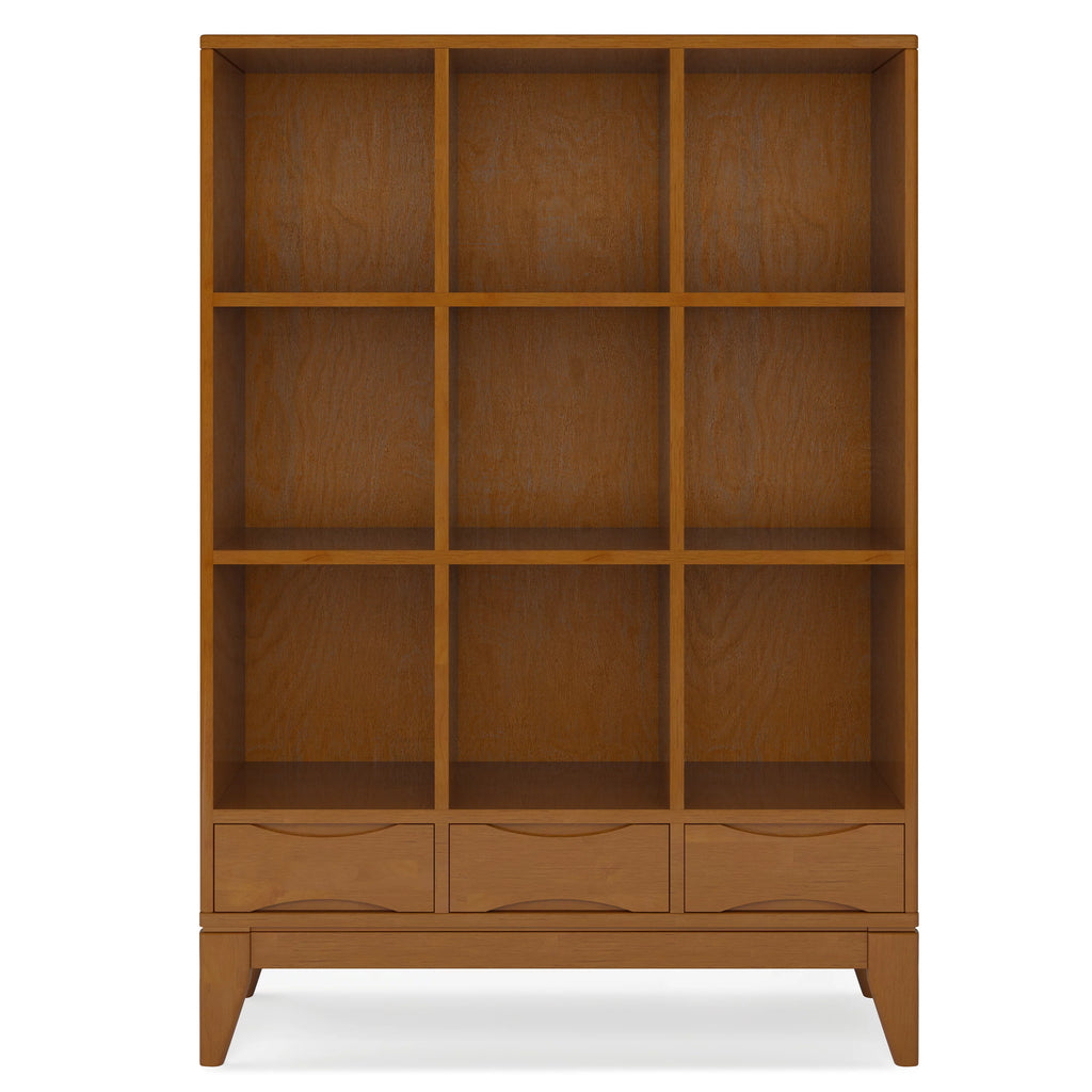 Teak Brown Solid Hardwood Cube Storage Bookcase with Drawers J127148