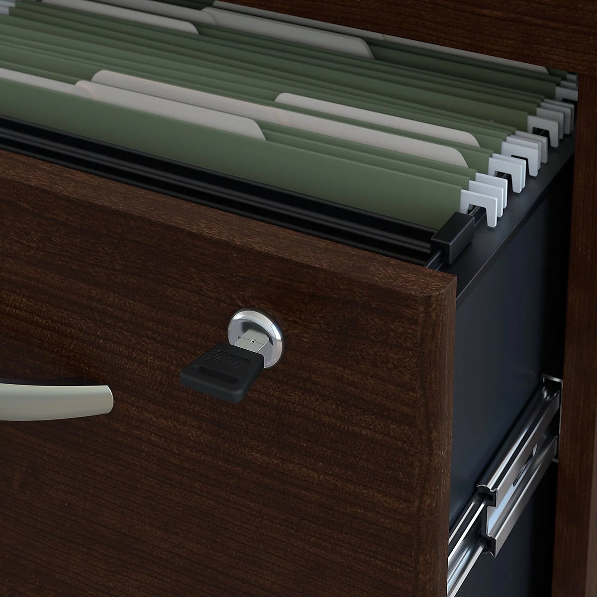 72W L Shaped Desk with Storage in Mocha Cherry X2396