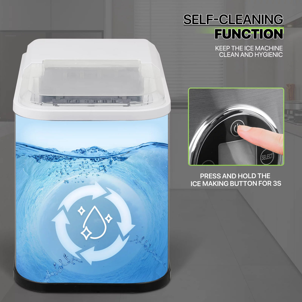 Black Portable Self-Cleaning Countertop Ice Maker with Scoop and Basket E3950