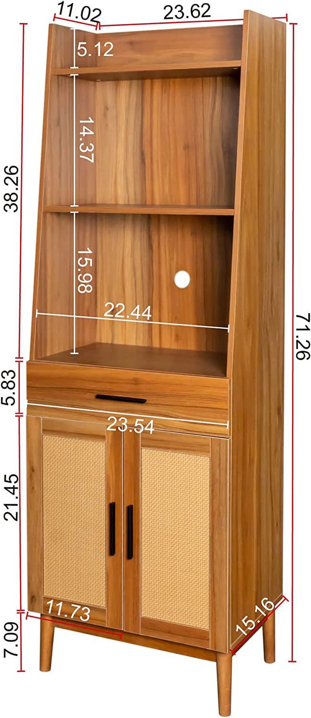 71" Tall Wood Bookcase with Doors and Drawers N58483