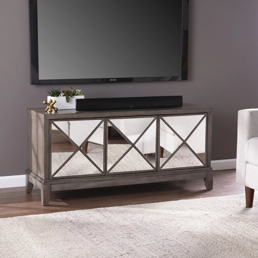 50" Brown Mirrored Media Cabinet with Storage S93085