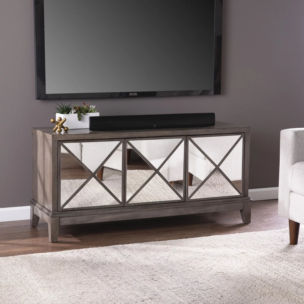 50" Brown Mirrored Media Cabinet with Storage S93085