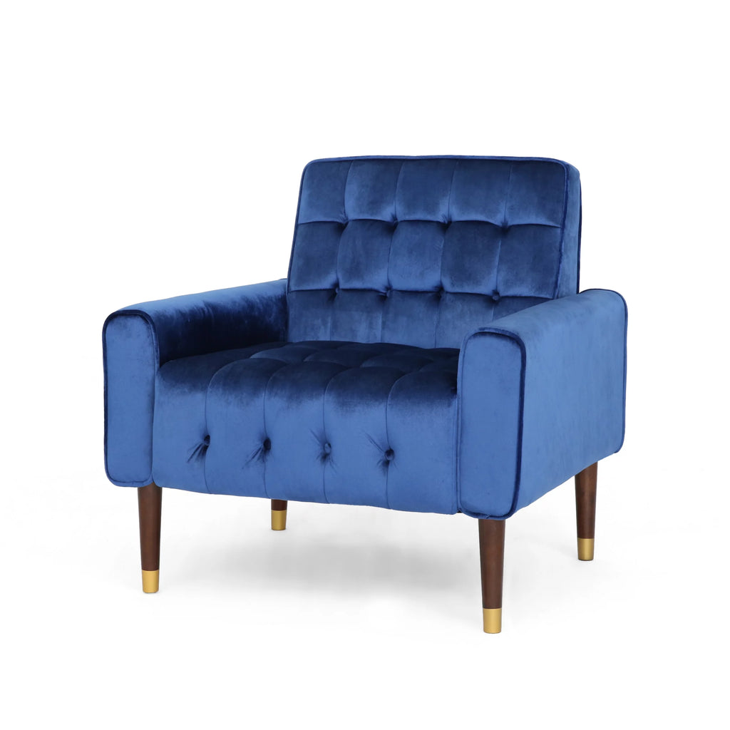 Navy Blue Velvet Tufted Armchair Q2298