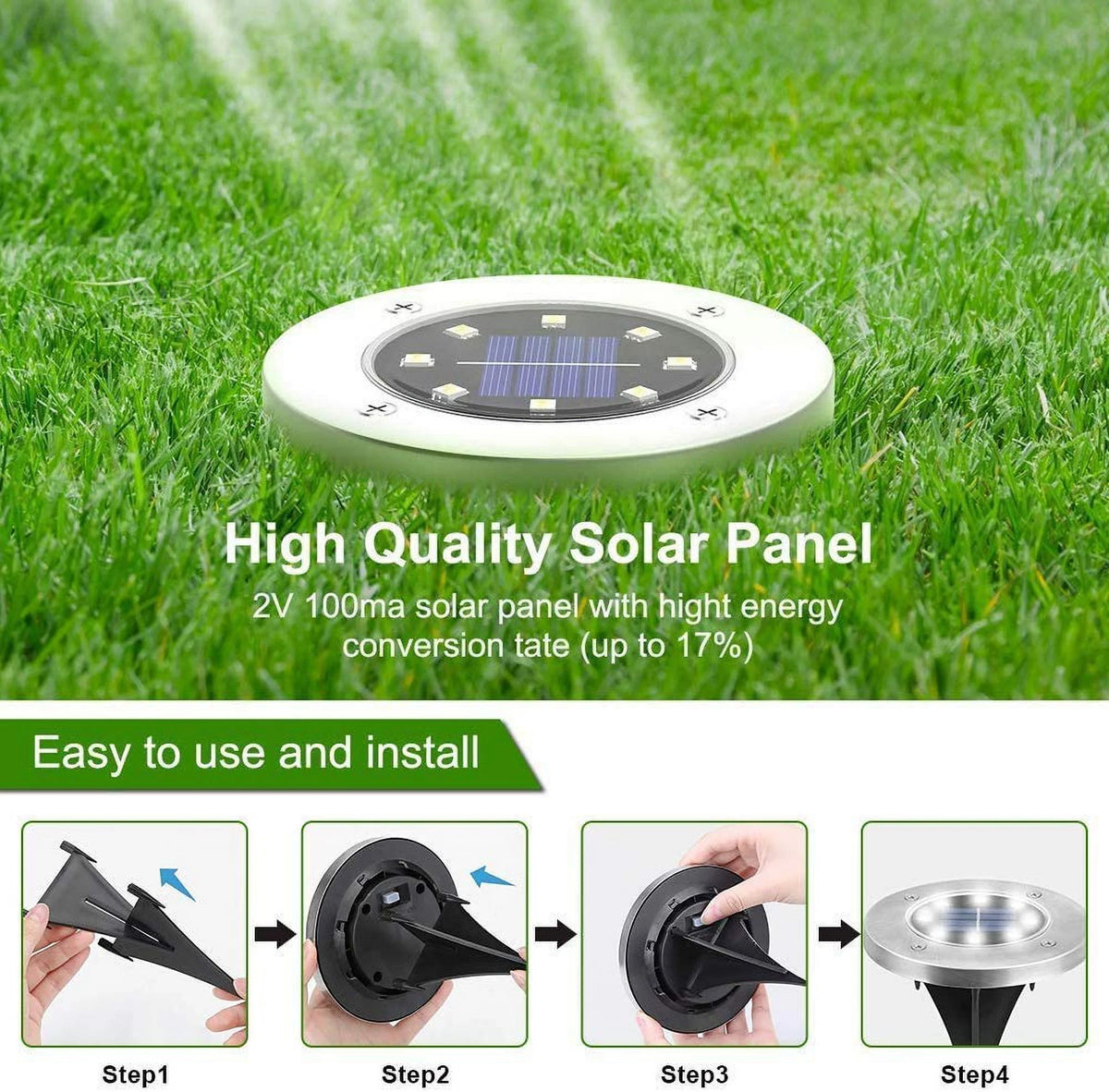 12 Pack 8 LED Solar Ground Lights Waterproof F349