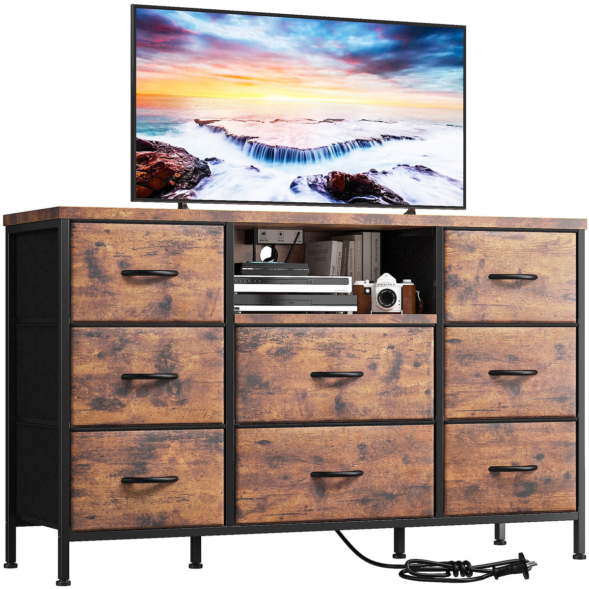 Black 8 Drawer Fabric Dresser TV Stand T11677