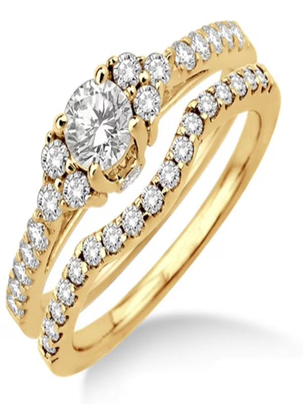 10k Yellow Gold Round Cut Diamond Bridal Set K399