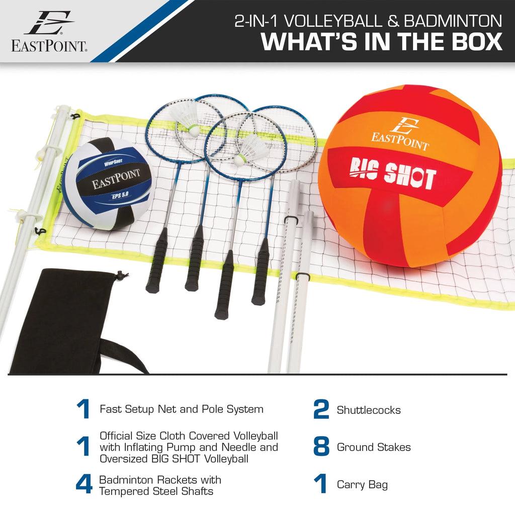 Volleyball and Badminton Combo Set with Adjustable Height Net L1597