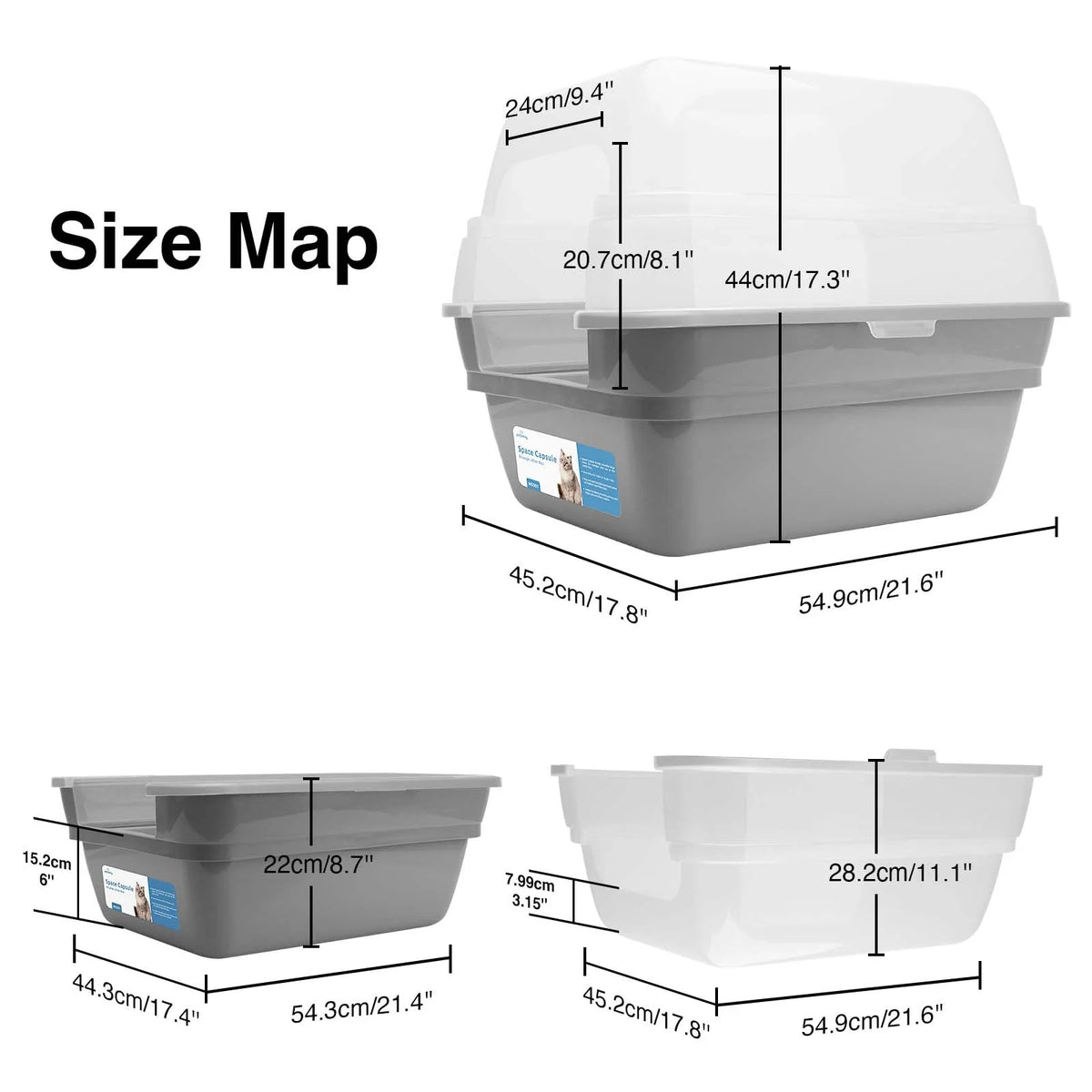 Extra Large Grey Hooded Cat Litter Box Y67021
