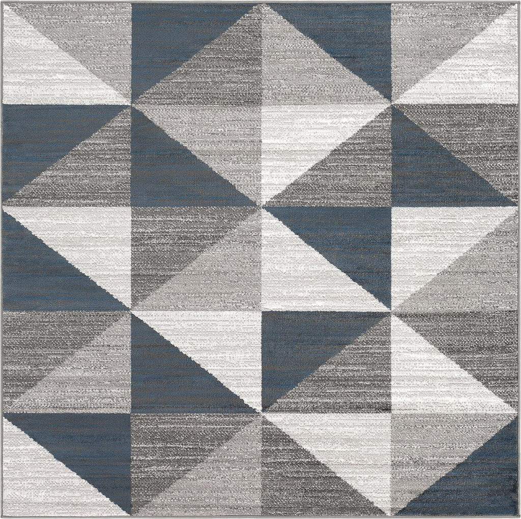 Sky Blue Navy Grey White Square Area Rug X825662