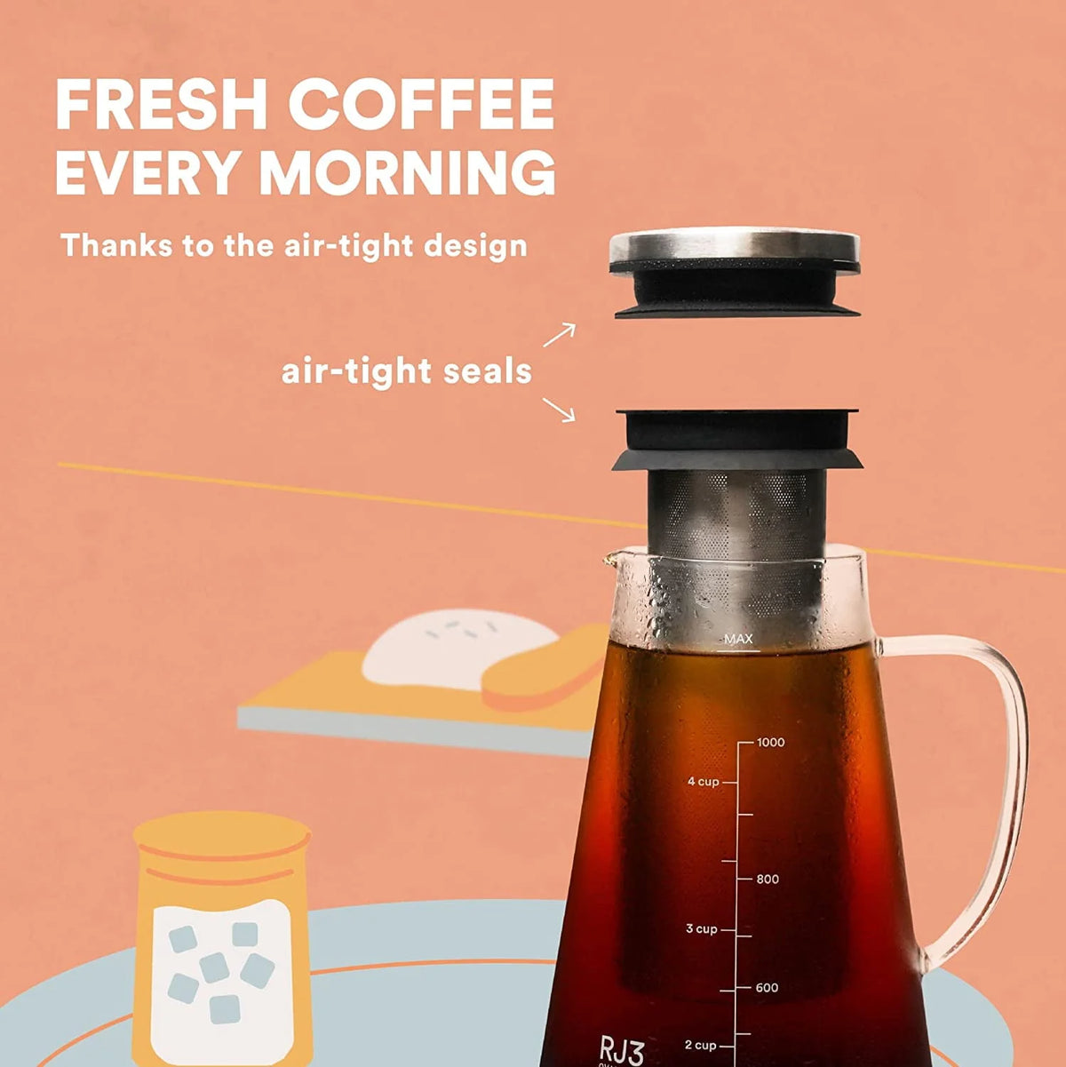 Airtight Cold Brew Iced Coffee Maker & Tea Infuser with Spout S229
