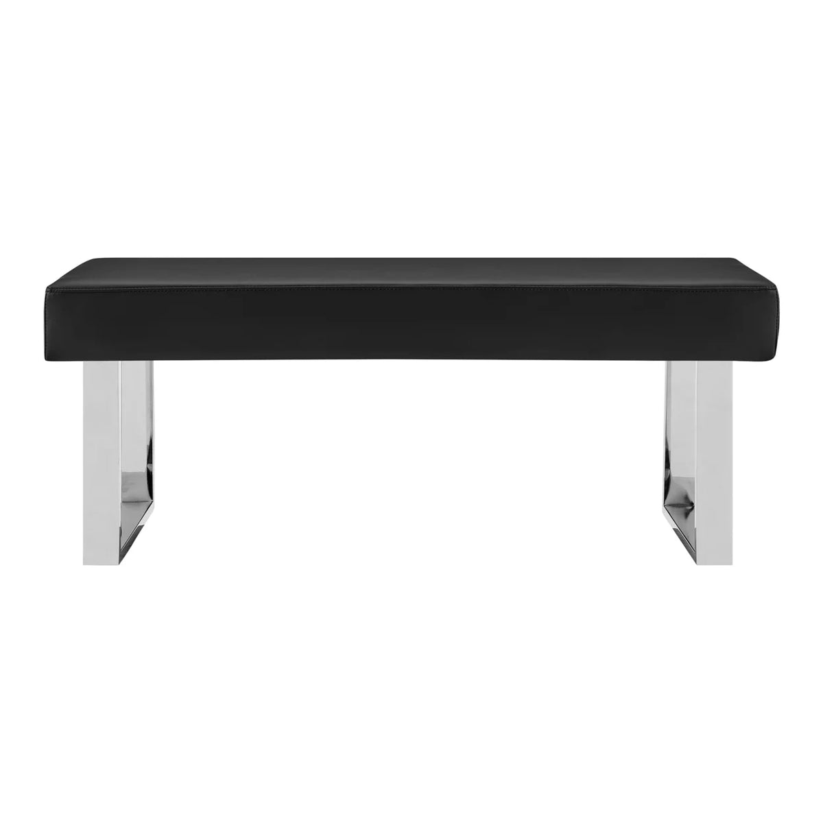 48 Inch Black Leatherette Bench with Metal Frame D55410