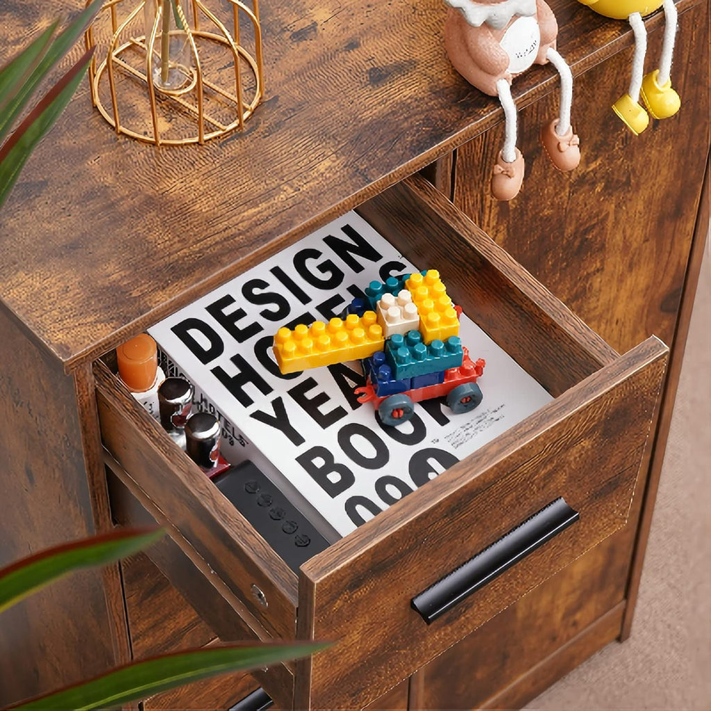 Rustic Brown Bathroom Storage Cabinet with 4 Drawers and Adjustable Shelf T83647