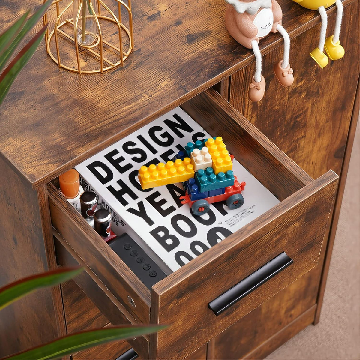 Rustic Brown Bathroom Storage Cabinet with 4 Drawers and Adjustable Shelf T83647