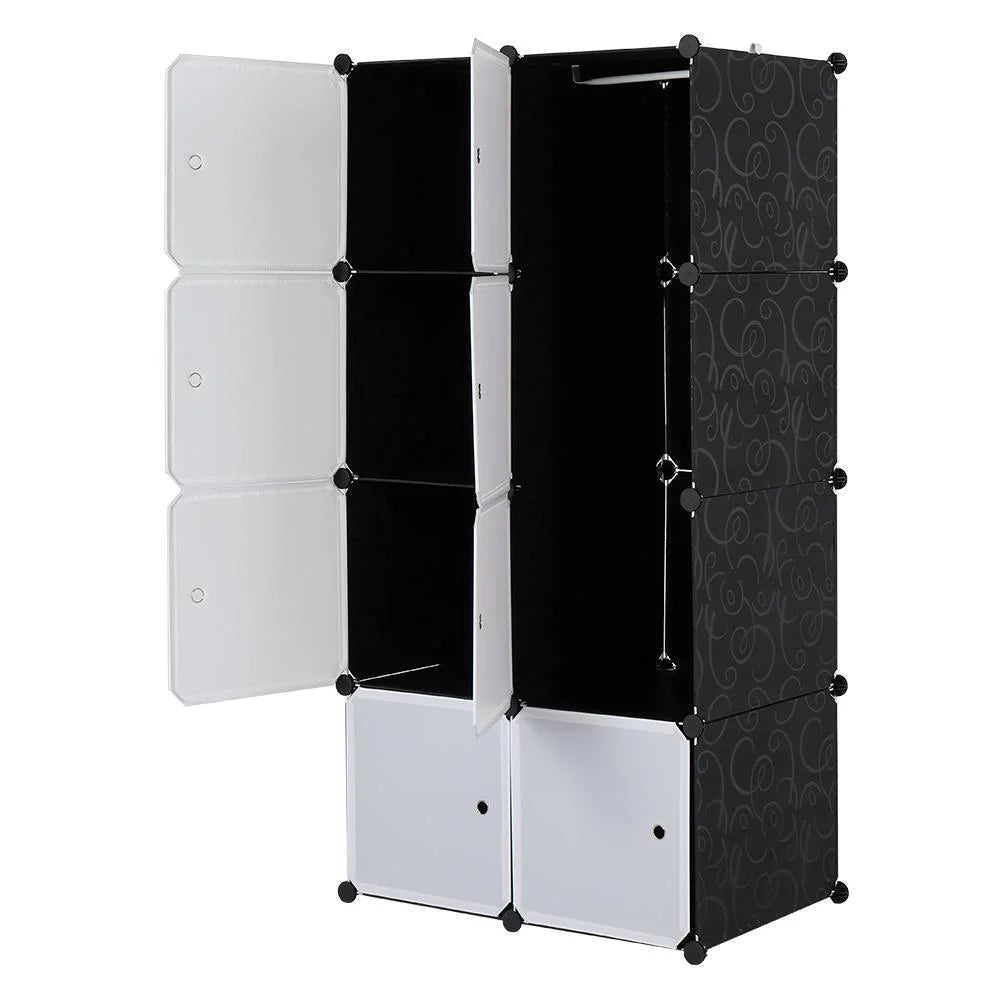 Portable Wardrobe Closet, 8-Cube Clothes Storage Organizer with Door & Hanging Rod, Black V461