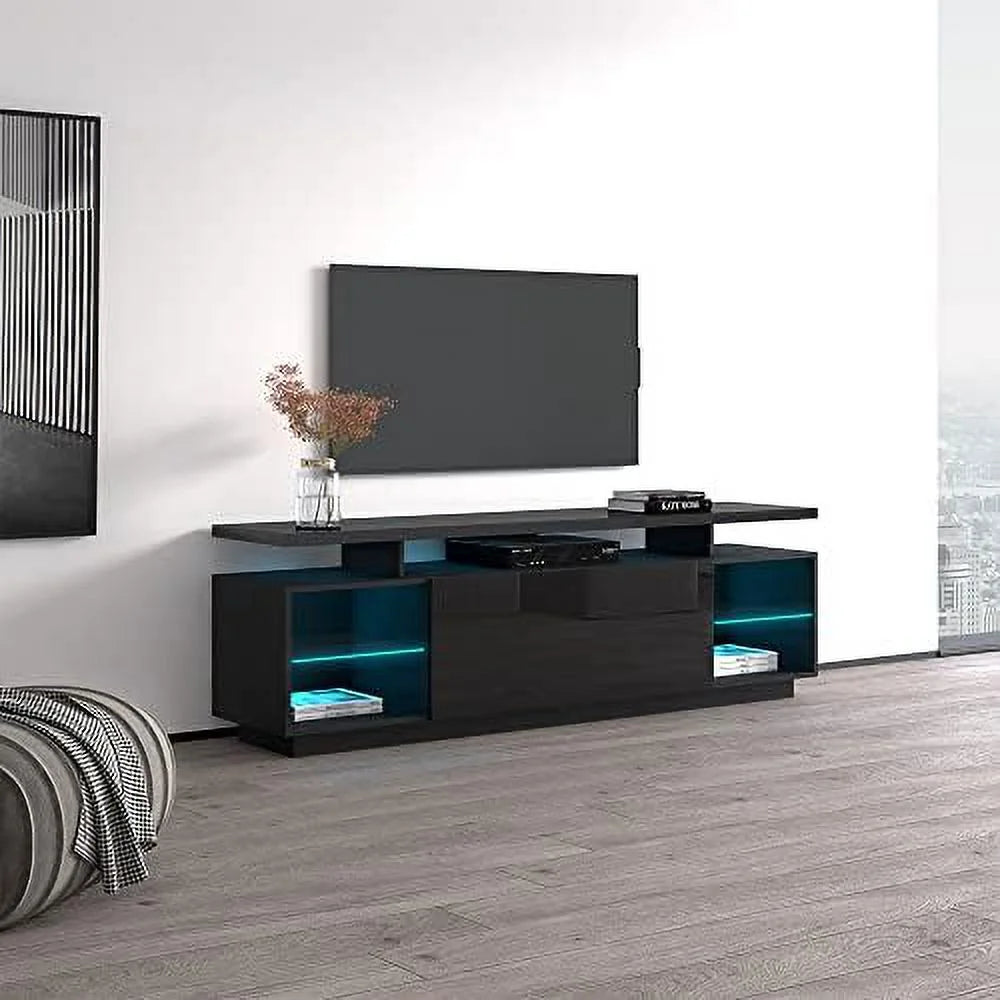 71" High Gloss TV Stand with Cabinets and LED Lights Q186668
