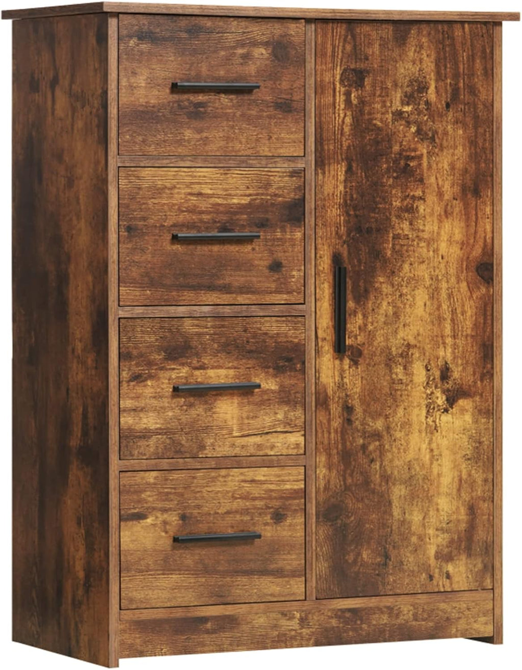 Rustic Brown Bathroom Storage Cabinet with 4 Drawers and Adjustable Shelf T83647